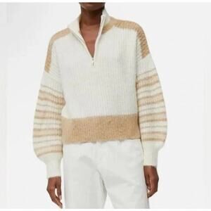 French Connection NEW Women's Beige Wool Blend 1/2 Zip Cropped Sweater Sz L
